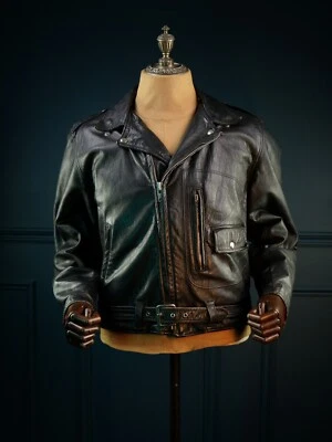 Vintage 60s Sears Oakbrook Steerhide 50s D Pocket Motorcycle Leather Jacket "M" - Image 1 of 4