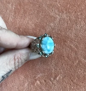 Anello in argento sterling Larimar e topazio blu misura 7,5 - Foto 1 di 5