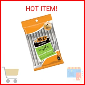 BIC Round Stic Xtra Life Black Ballpoint Pens, Medium Point (1.0mm), 10-Count Pa - Picture 1 of 2