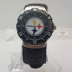 Steelers Game Time Quartz Analog Watch Black Leather Band...NEW BATTERY - Picture 1 of 9