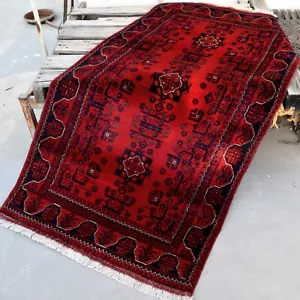 7x3 Handmade Rug Red Khal Mohammadi Hand Knotted Handwoven Tribal Woolen Turkman - Picture 1 of 15