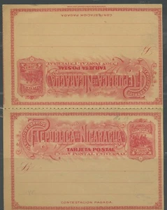 NICARAGUA 3C UPU 1892 COLUMBUS MINT POSTAL STATIONERY DOUBLE CARD AS SHOWN - Picture 1 of 2