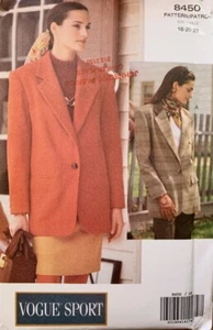 Vogue Sport Pattern 8450 Womens Loose Fit Lined Jacket Plus Size 18 20 22 UNCUT - Picture 1 of 2