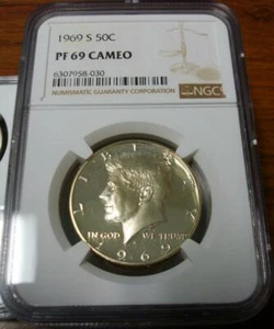1969-S 50C KENNEDY HALF-DOLLAR NGC PF69 CAMEO #030 - Picture 1 of 4