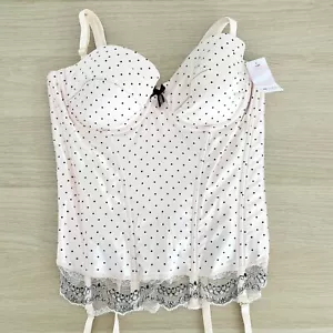 Lovable Intimates Corset Size 12D Light Pink Black Polka Dot Satin Lace Trim New - Picture 1 of 9