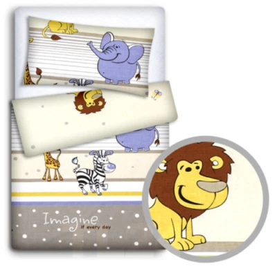 JUEGO DE CAMA DE BEBÉ 100% ALGODÓN 135x100cm EDREDÓN ALMOHADA AJUSTE CAMA Safari beige Foto 1 de 2