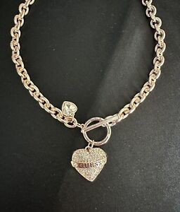 Guess Heart Pave Crystal  Charmed Necklace  Light Rose Gold 