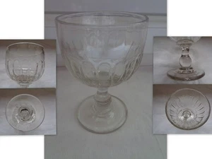 ANCIEN VERRE A PIED SOUFFLE A COTES H : 13,3 CM DIAMETRE BUVANT: 8,7 CM - Foto 1 di 1