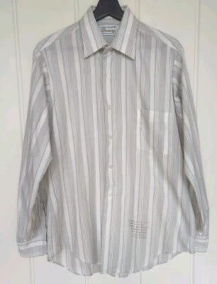 复古 70 年代 Van Heusen 金色 CENTURY 白色带条纹长袖正装衬衫 15.5x34 — 第 1/4 张图片