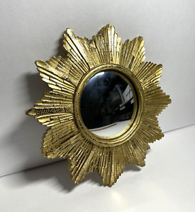 Sunburst Convex Mirror Starburst Gold Gilt Wood Made in Korea 6.5 inches 1996