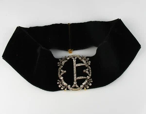 VICTORIAN ANTIQUE BLACK VELVET NATURAL DIAMOND PLATINUM CHOKER COLLAR NECKLACE - Picture 1 of 9