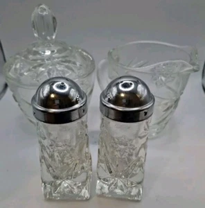 Anchor Hocking Cut Glass STAR OF DAVID Cream Sugar w/ Lid Salt Pepper - Picture 1 of 1