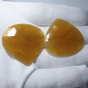 Natural Beryl Yellow Set of Two Heart Shape Rose Slice Cut Gemstone Pair 2ps - Picture 1 of 5