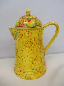 VINTAGE YELLOW SPLATTERWARE CERAMIC COFFEE POT - Picture 1 of 7