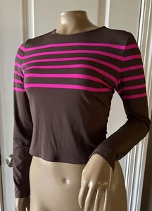 CYNTHIA ROWLEY Women's Swim Top Rash Guard Crop Size L Multi Striped NWT - Picture 1 of 15