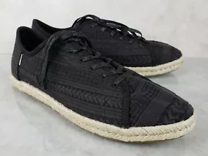 Tom's Black Lace Up Patterned Espadrille Flats Comfort Shoes Women's 9.5 - Picture 1 of 12