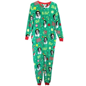 Buddy the Elf One Piece Fleece Pajamas Womens Size M Green Zip Up Union Suit - Picture 1 of 5