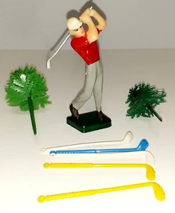 Vintage Wilton Plastic Red Shirt Golfer Cake Topper w/ Trees & Clubs - Picture 1 of 5