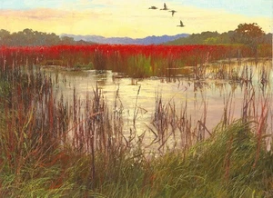 original painting 30 x 40 cm 7KJr artwork oil paints modern landscape sunset - Picture 1 of 3