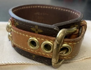 Louis Vuitton Theda Canvas Leather Gold Tone Bracelet Small size - Picture 1 of 21