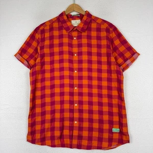 Scotch & Soda Men's 2XL Regular Short Sleeve Button Up Plaid Shirt Orange Pink - Picture 1 of 9