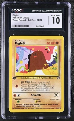 Pokemon PSA CGC 10 GEM MINT TEAM ROCKET 1ST EDITION DIGLETT 52/82 2000 - Image 1 of 2