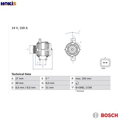ALTERNATOR 0 986 048 740 FOR PEUGEOT PARTNER/TEPEE/Box/Body/MPV GRAND/RAID  DS - Image 1 of 4