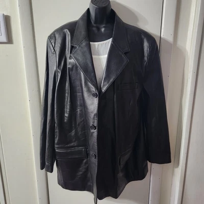 Jones New York Hombres 48R Chaqueta de Diseñador de Cuero Negra con Bolsillos Talla XL Foto 1 de 4