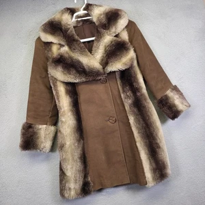 Vintage Penny Lane Coat Womens S Brown Faux Fur Plush Handmade 70s Mod Elegant - Picture 1 of 24