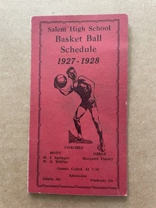 Vintage SALEM HIGH SCHOOL Basketball Spielplan 1927-1928 Trainer Springer Wiffler - Bild 1 von 3