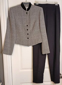 Vintage Jessica Howard 2 Pc Pants Suit Tweed Look Velvet Collar Size 6 Tall - Picture 1 of 10