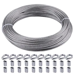 Cavo Filo 1/8", 100ft Cavo Filo Cavo Metallo con Manicotto ad Ansa e Ditale in Acciaio... - Foto 1 di 7