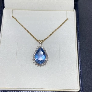9ct Gold Blue Topaz Pendant Necklace - Picture 1 of 7
