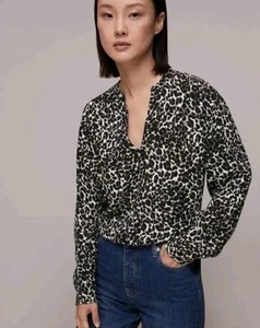 WHISTLES Shadow Leoparden Print Bluse Shirt UK14 Rüschenkragen Langarm  - Bild 1 von 12