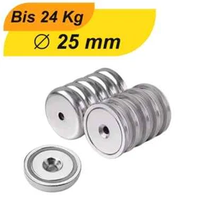 50 Stuck Neodym Magnete Loch Bohrung Senkung 25mm Magnet zum schrauben Scheibe - Bild 1 von 6