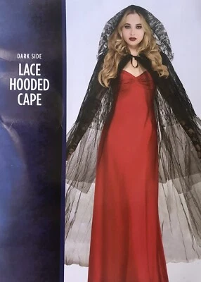 Capa con capucha de encaje DARK SIDE 1 pieza. Conjunto Disfraz Halloween Adulto Talla Única Negro Foto 1 de 4