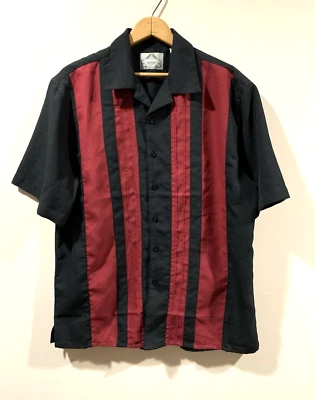Bruno Shirt Mens Large Black Red Retro Stripe Bowling Short Sleeve Casual - Image 1 of 4