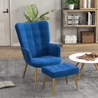 Armchair Velvet Accent Chair Tufted Wingback Recliner Ottoman Footstool Bedroom