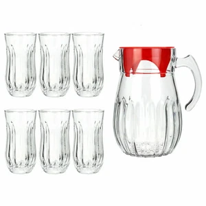 Glass Pitcher Jug with Tumblers 7PC Set Water Juice Drinkware Carafe with Lid - Picture 1 of 6