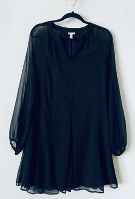 Joie 连衣裙女式大号黑色气球袖雪纺调情流畅活动派对 — 第 1/4 张图片