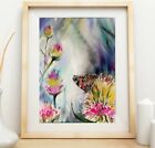 Large  original  watercolour animal painting, Butterfly on Flower 