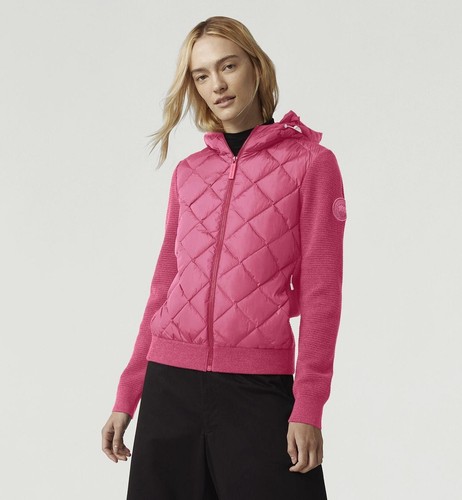 Nuova felpa con cappuccio Canada Goose Hybridge trapuntata a maglia rosa XS donna