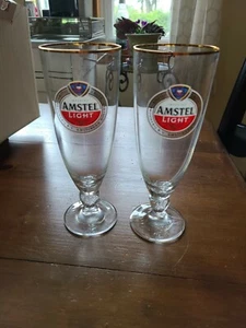 Amstel Light stemmed Premium Lager Gold Rim Pilsner 33cl SET OF 2 Beer Glasses - Bild 1 von 2