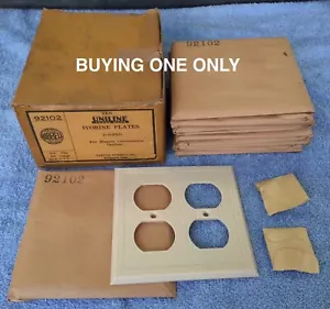 NOS vintage HUBBELL old ANTIQUE 2-Gang ~IVORY BAKELITE wall DUPLEX OUTLET COVER~ - Picture 1 of 2