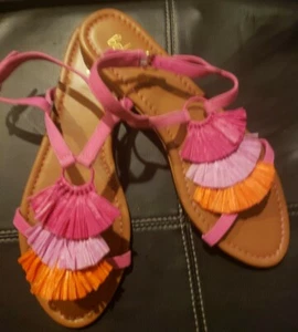 Boden SARAH FRINGE Flat Suede/Raffia Sandals Hot Pink Size EU 41 US 10M - Picture 1 of 4