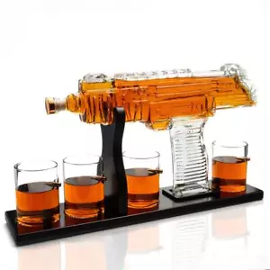Uzi Submachine Gun Whiskey Gun Decanter 1000ml with 4 Bullet Whiskey Glasses ... - Picture 1 of 6