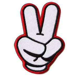 Official Mickey Mouse Glove Peace Sign Embroidered Iron On Patch - Picture 1 of 3