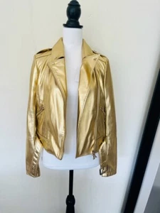 Patrizia Pepe faux leather bikers jacket in gold. Brand new & tags. Size Small - Picture 1 of 12