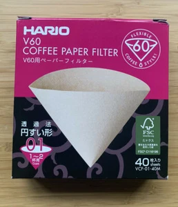 Hario V60 Size 01 - 40 Unbleached Coffee Filters - Made In Japan (VCF-01-40M) - Picture 1 of 5