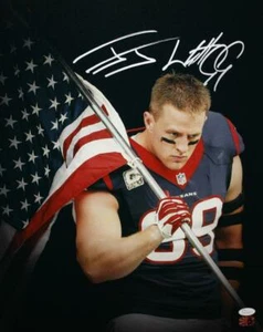 JJ Watt Autographed Houston Texans 16x20 American Flag Photo- JSA W Auth/Holo - Picture 1 of 2